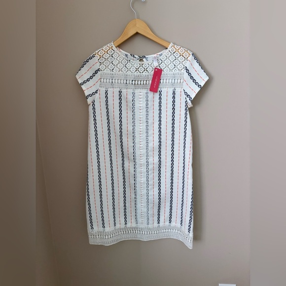 Xhilaration Women's S Boho Chic Striped Crochet Lace Trim Shift Dress - Picture 1 of 3